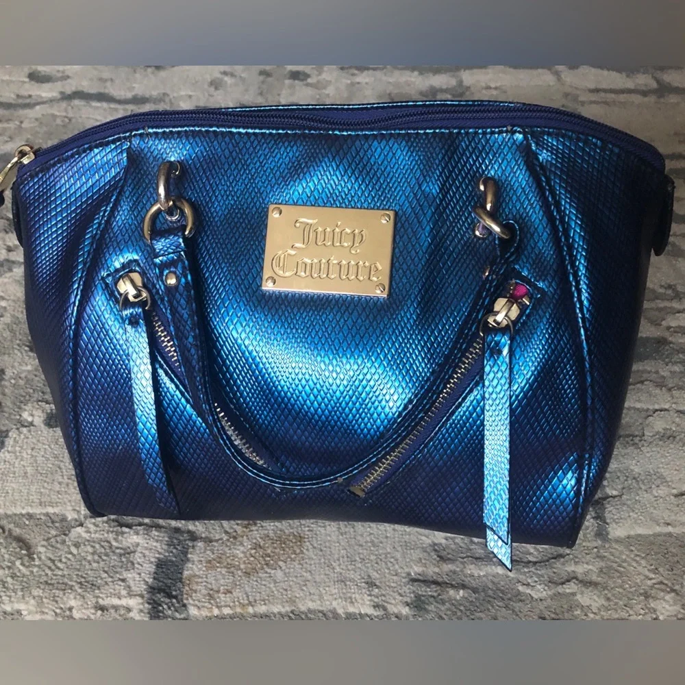 Juicy Couture Metallic Iridescent Blu & purple Satchel with Gold Plaque